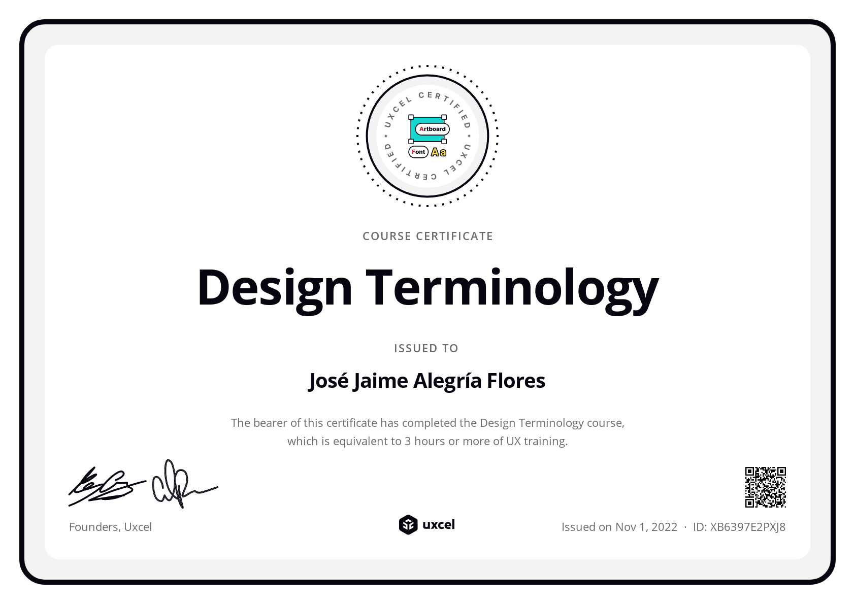 José Jaime Alegría Flores's certificate